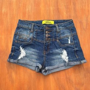 VIENNA High Rise Distress Denim Jeans Booty Shorts - 0 (W24,)